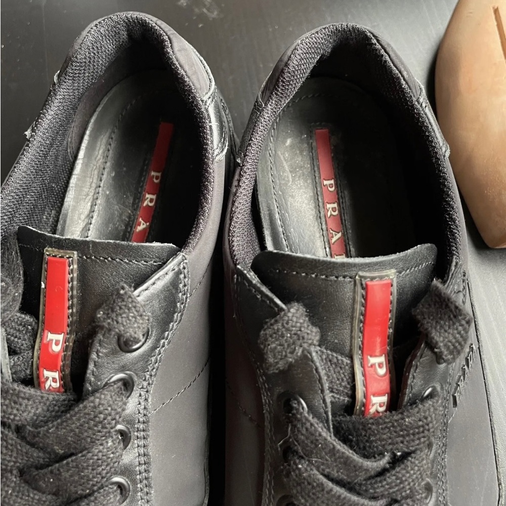 PRADA BLACK SHOES SNEAKERS UK 6 LEATHER NYLON MENS US 7 - Picture 9 of 10
